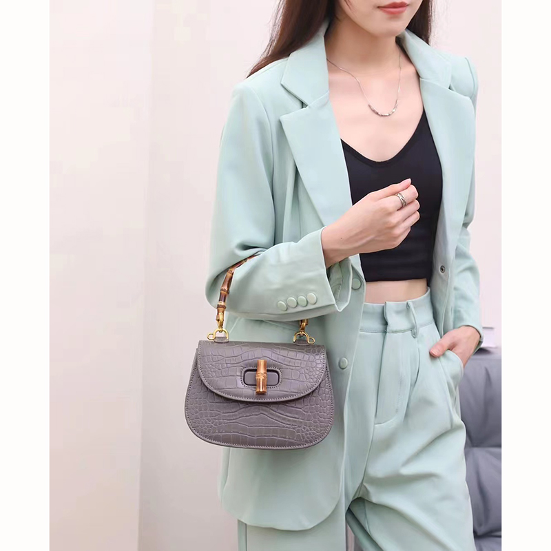 Banboo Handle Crocodile Leather Crossbody Bag LH3454_5 Colors