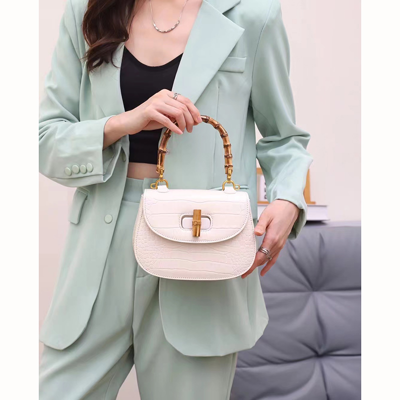 Banboo Handle Crocodile Leather Crossbody Bag LH3454_5 Colors