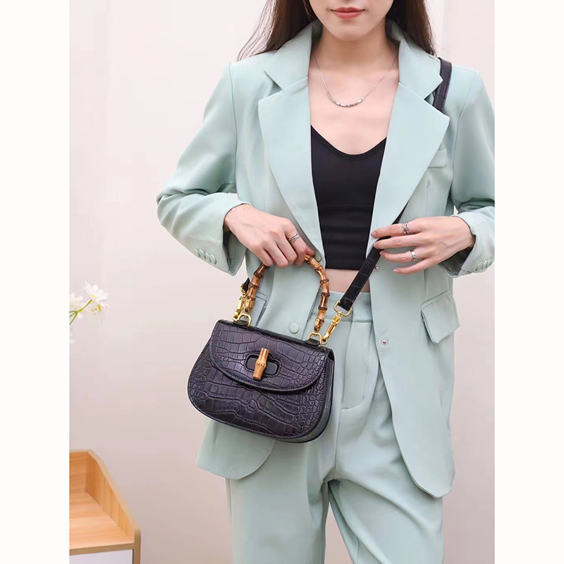 Banboo Handle Crocodile Leather Crossbody Bag LH3454_5 Colors