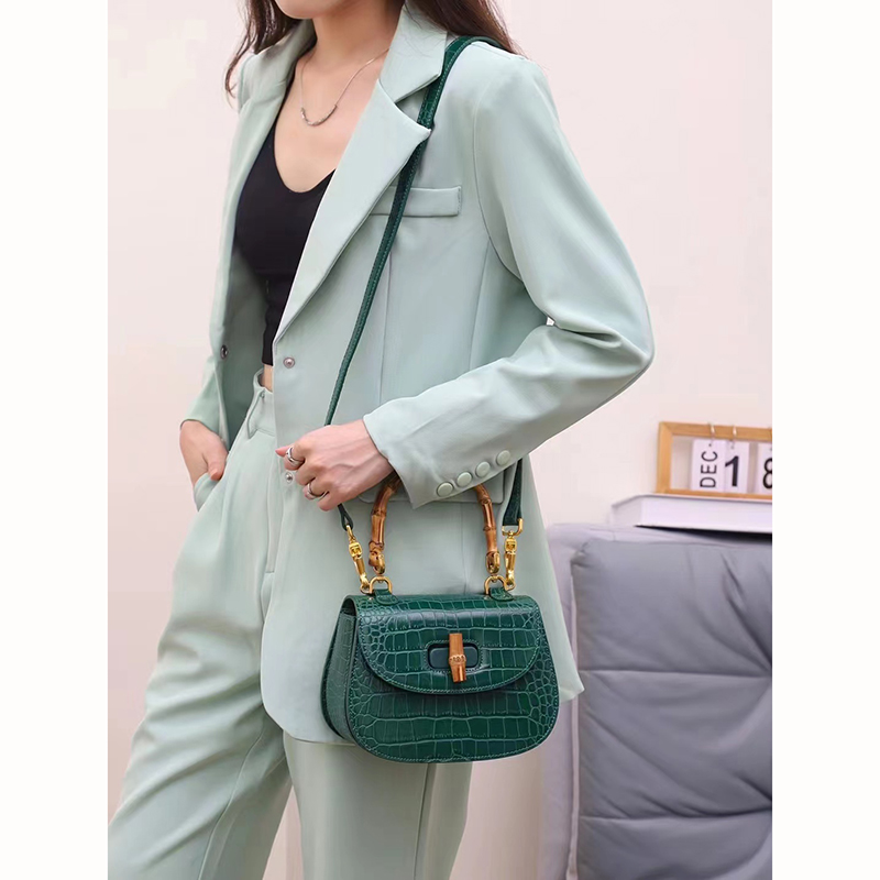 Banboo Handle Crocodile Leather Crossbody Bag LH3454_5 Colors