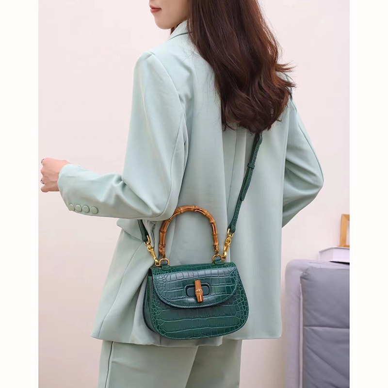 Banboo Handle Crocodile Leather Crossbody Bag LH3454_5 Colors