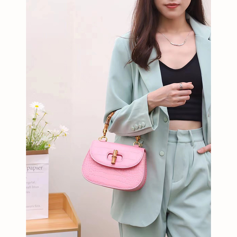 Banboo Handle Crocodile Leather Crossbody Bag LH3454_5 Colors