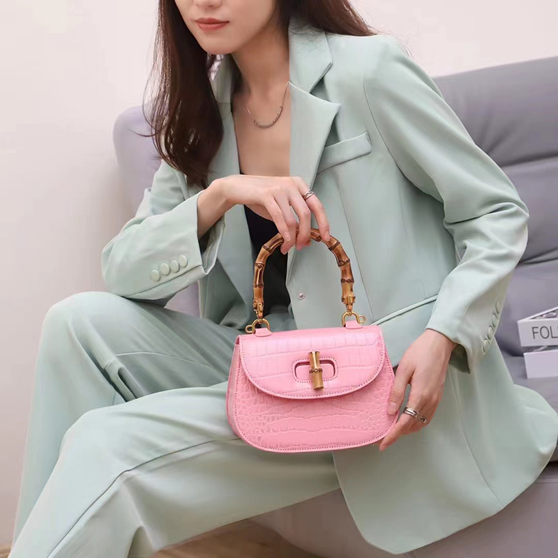Banboo Handle Crocodile Leather Crossbody Bag LH3454_5 Colors