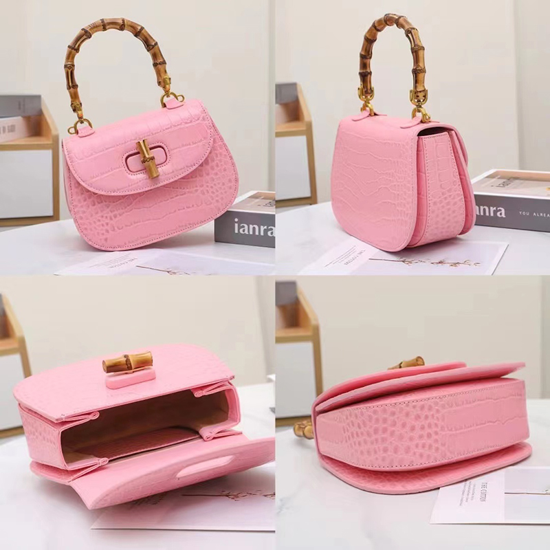 Banboo Handle Crocodile Leather Crossbody Bag LH3454_5 Colors
