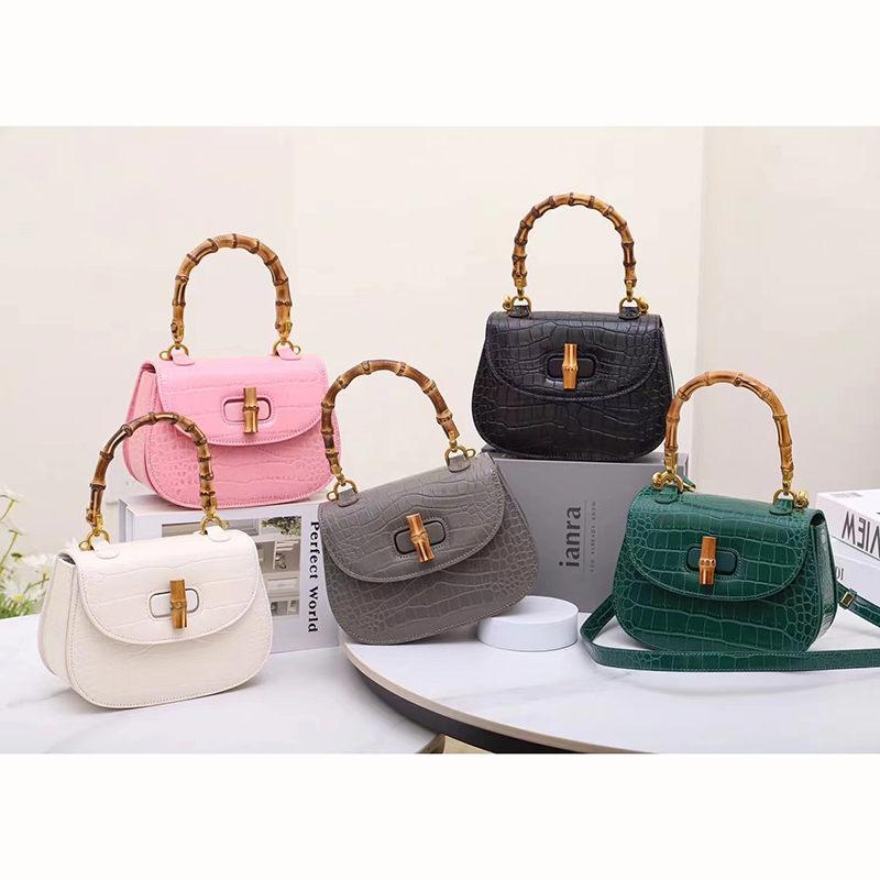 Banboo Handle Crocodile Leather Crossbody Bag LH3454_5 Colors