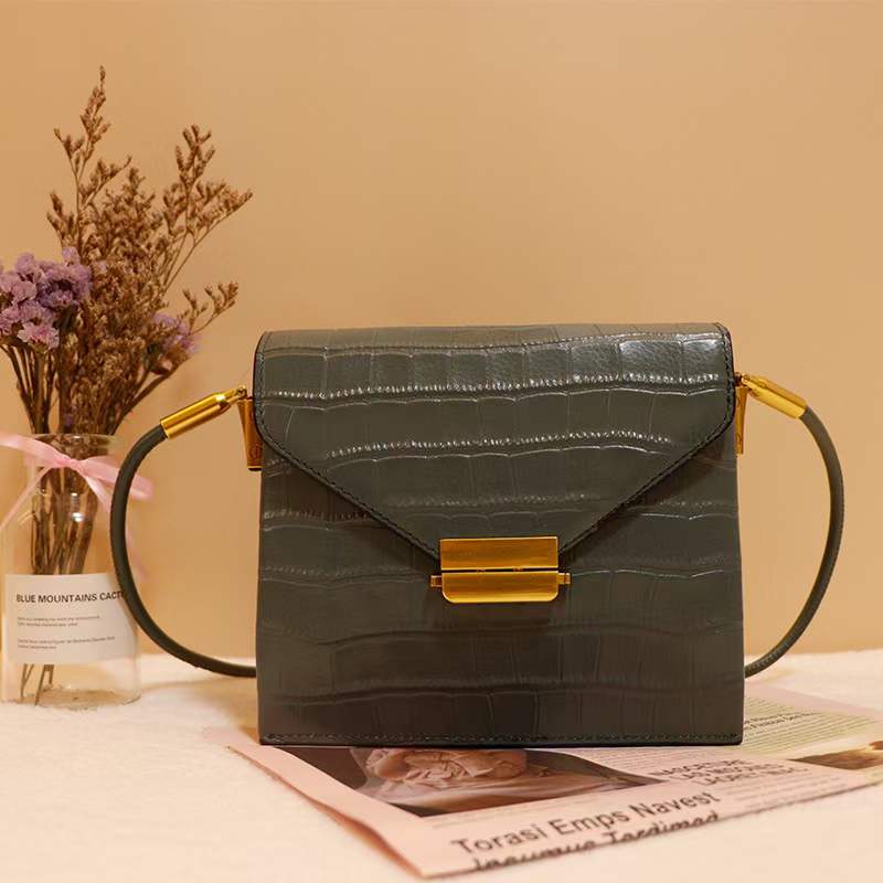 Crocodile Pattern Real Leather Crossbody Bag LH3069_5 Colors