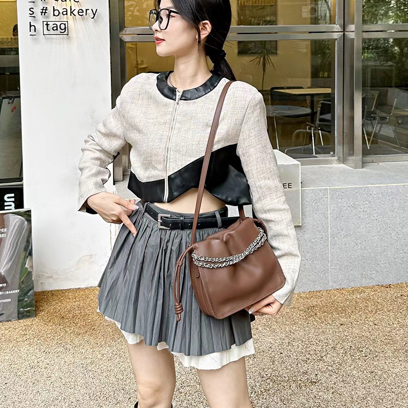 Drawstring Cowhide Leather Crossbody Bag for Women LH3600_4 Colors