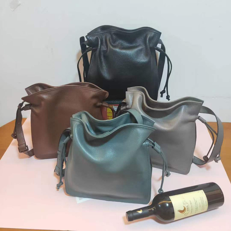 Genuine Leather Drawstring Crossbody Bag LH3101_4 Colors
