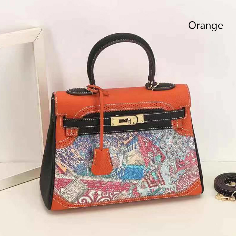 Painting Real Leather Tote Satchel Bag LH2919_7 Colors