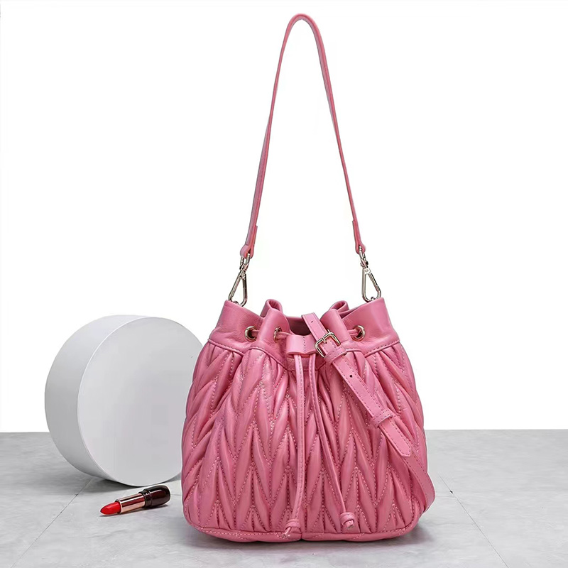Quilted Leather Crossbody Bucket Bag for Women LH3664_6 Colors