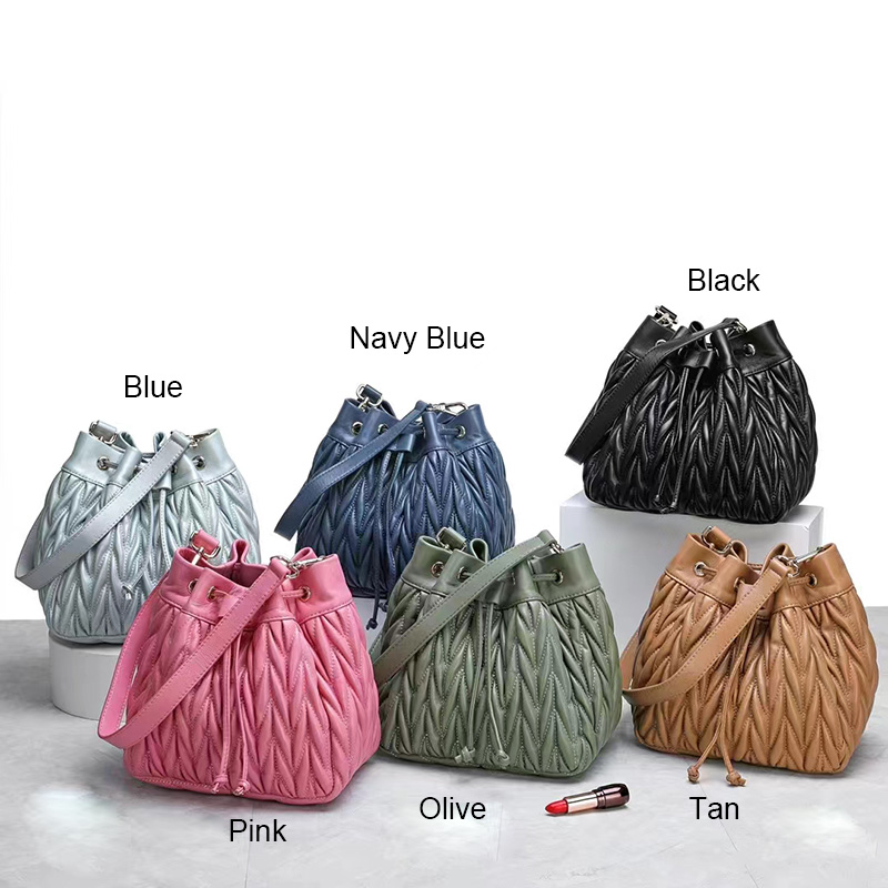 Quilted Leather Crossbody Bucket Bag for Women LH3664_6 Colors