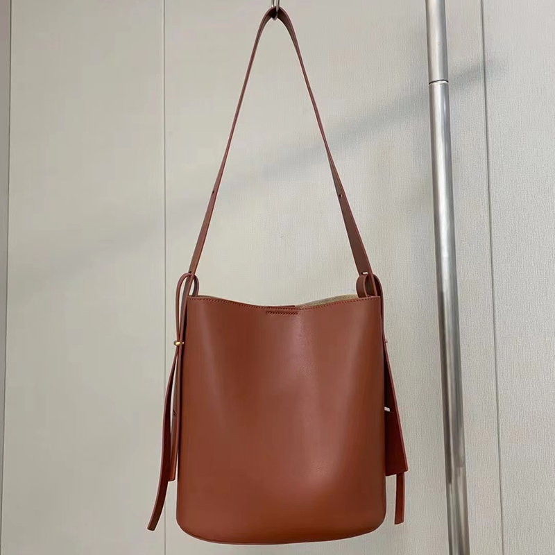 Real Leather Barrel Bag Women Shoulder Purse LH3472_5 Colors