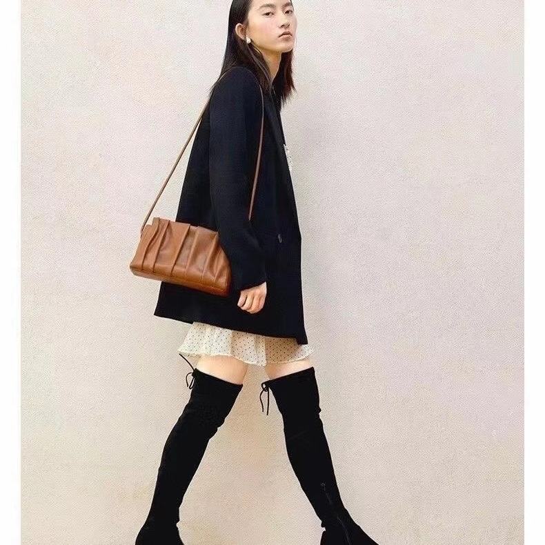 Ruching Soft Leather Purse Cross Body Bag LH3172_5 Colors