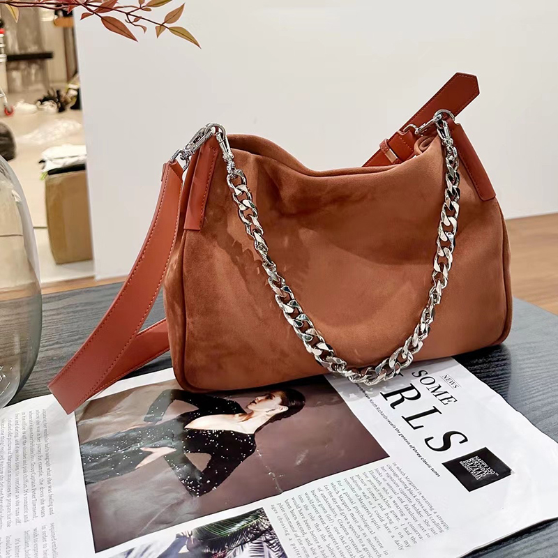 Suede Cowhide Leather Shoulder Bag for Women LH3599_4 Colors