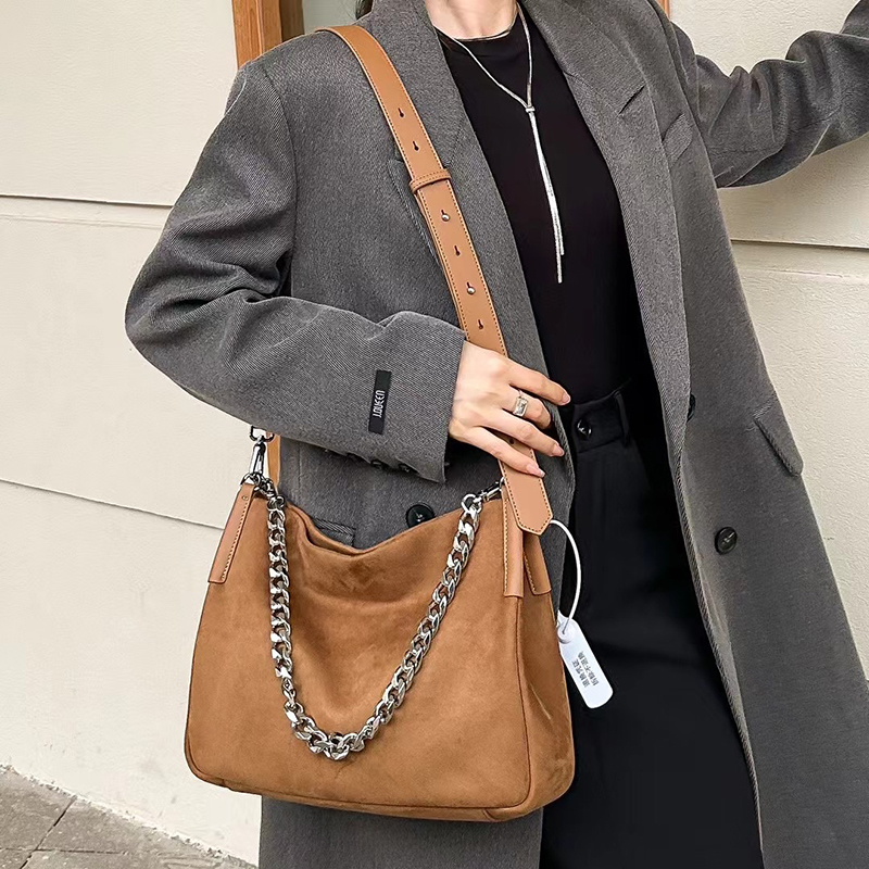 Suede Cowhide Leather Shoulder Bag for Women LH3599_4 Colors