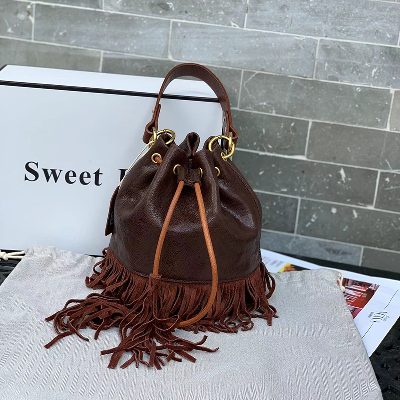 Tassels Leather Crossbody Bag Womens Drawstring Bag LH3541_3 Colors