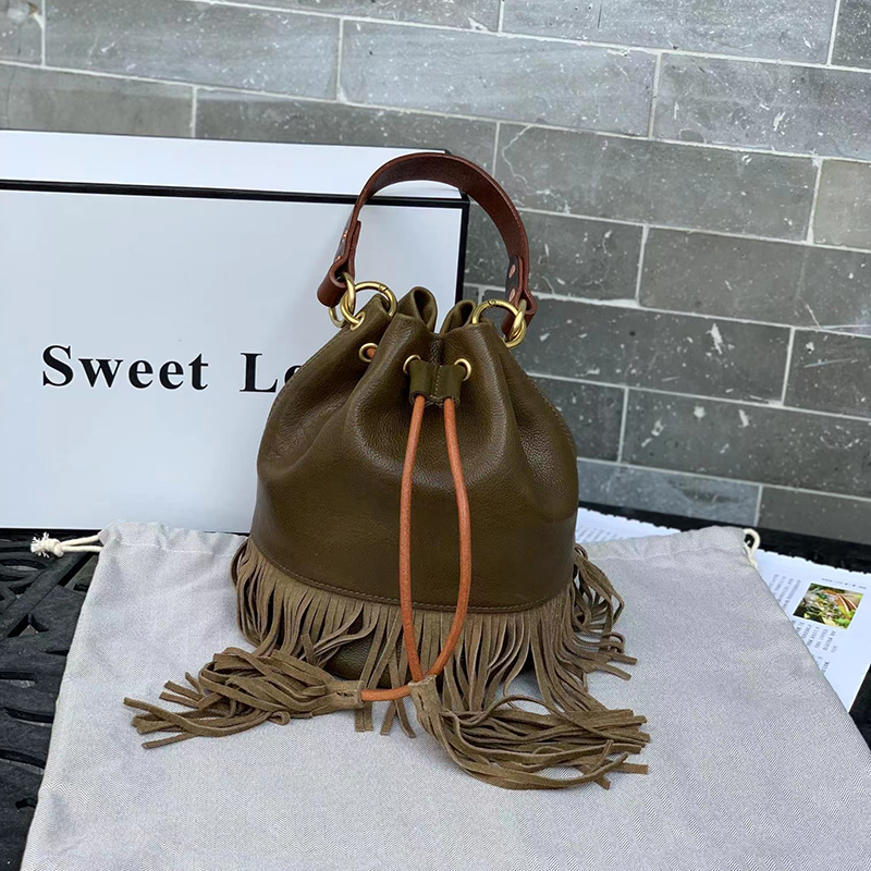 Tassels Leather Crossbody Bag Womens Drawstring Bag LH3541_3 Colors