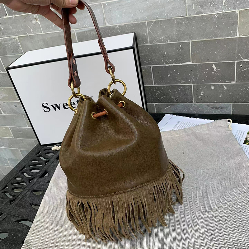 Tassels Leather Crossbody Bag Womens Drawstring Bag LH3541_3 Colors