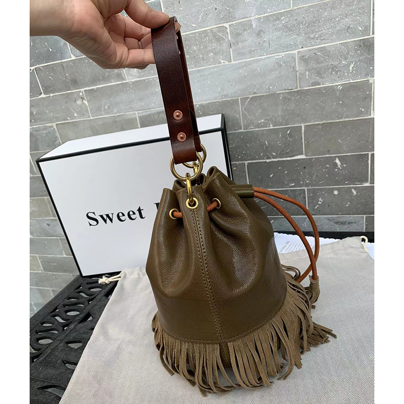 Tassels Leather Crossbody Bag Womens Drawstring Bag LH3541_3 Colors