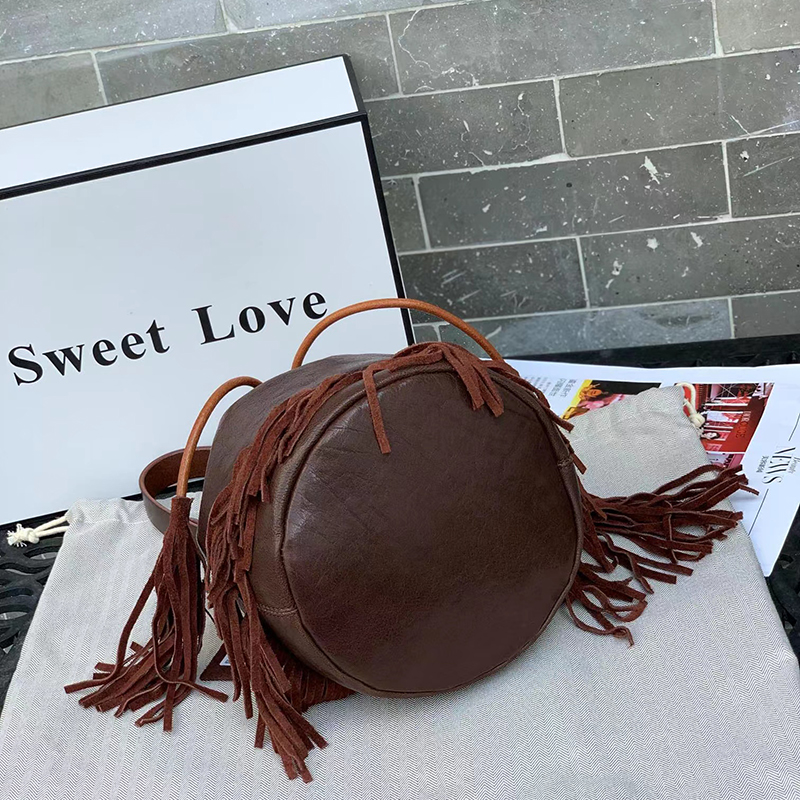 Tassels Leather Crossbody Bag Womens Drawstring Bag LH3541_3 Colors