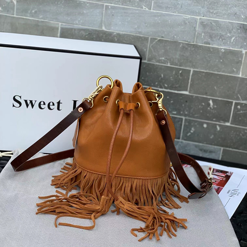 Tassels Leather Crossbody Bag Womens Drawstring Bag LH3541_3 Colors