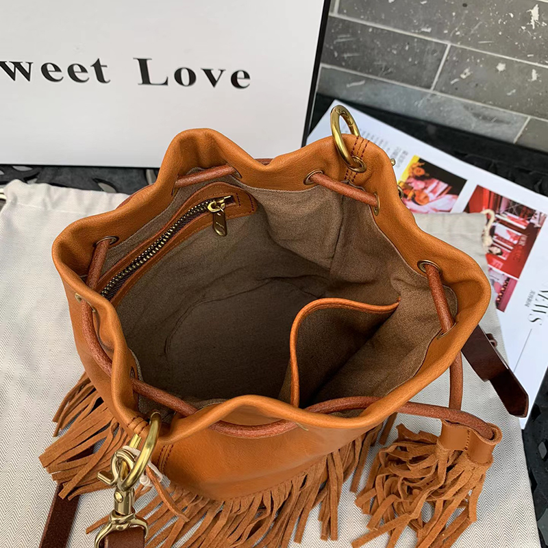 Tassels Leather Crossbody Bag Womens Drawstring Bag LH3541_3 Colors