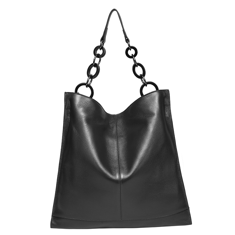 Black Cowhide Real Leather Slouchy Shoulder Purse LH2716