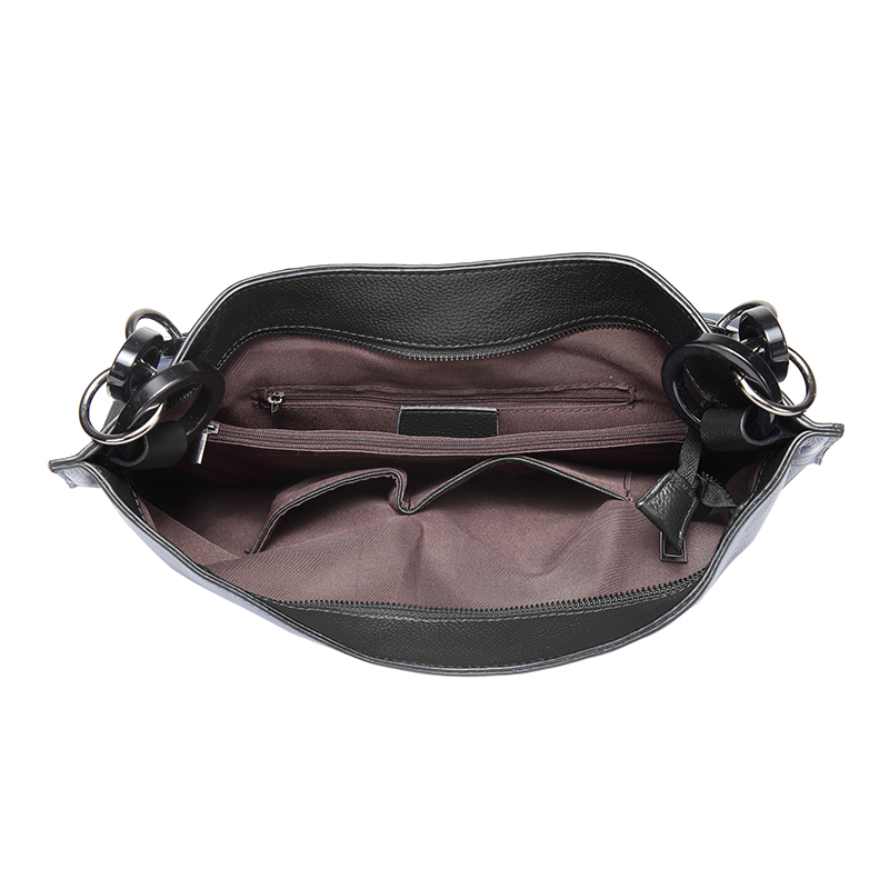 Black Cowhide Real Leather Slouchy Shoulder Purse LH2716
