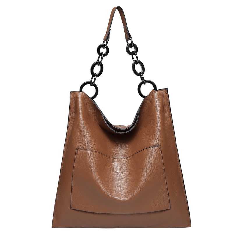 Brown Cowhide Real Leather Slouchy Shoulder Purse LH2716