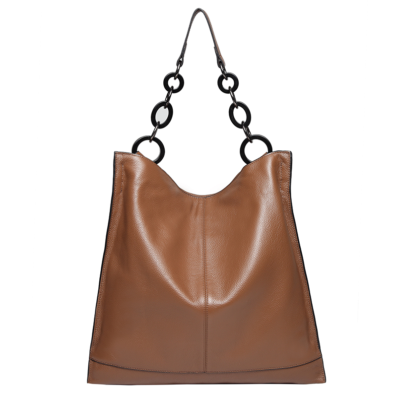 Brown Cowhide Real Leather Slouchy Shoulder Purse LH2716