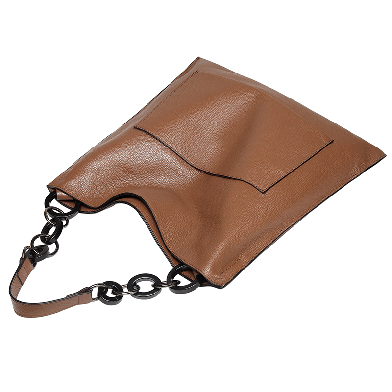 Brown Cowhide Real Leather Slouchy Shoulder Purse LH2716