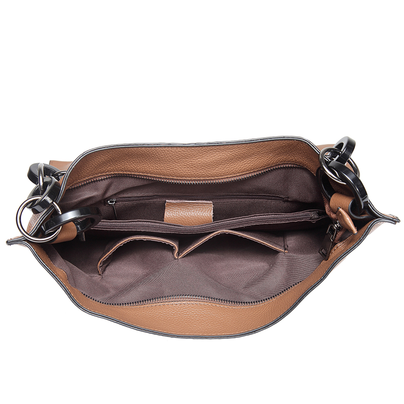 Brown Cowhide Real Leather Slouchy Shoulder Purse LH2716