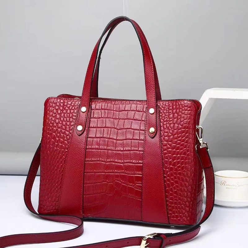 Crocodile Pattern Women Real Leather Shoulder Bag H3217_6 Colors