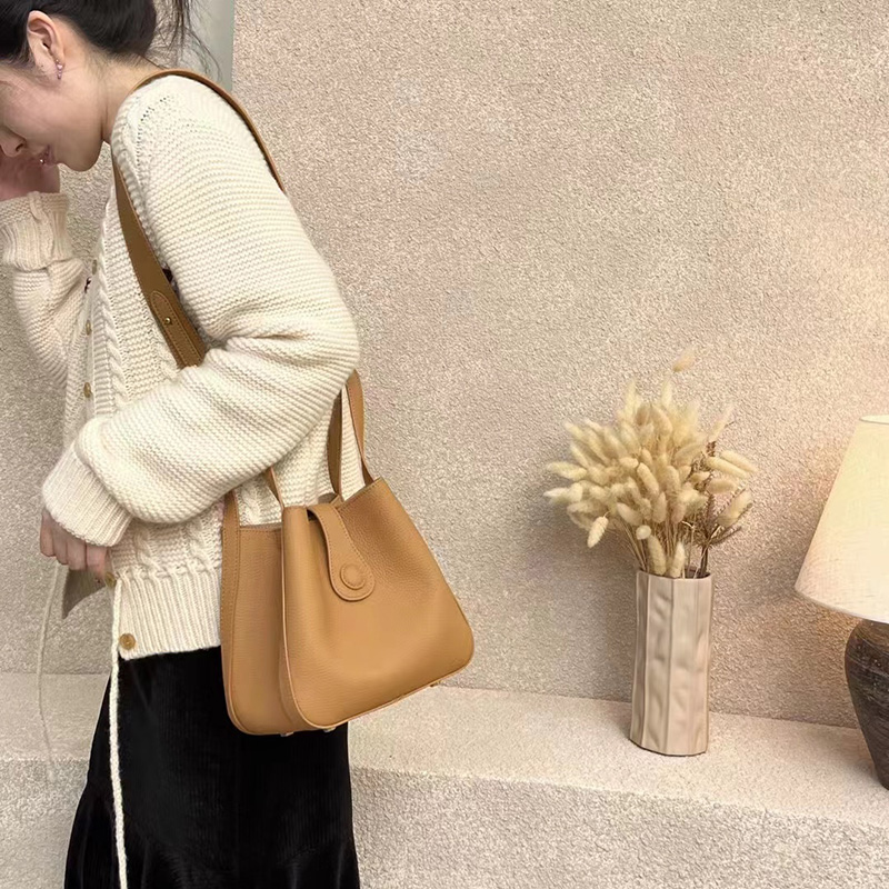 Crossbody Genuine Leather Barrel Bag Women Shoulder Purse 3529_4 Colors