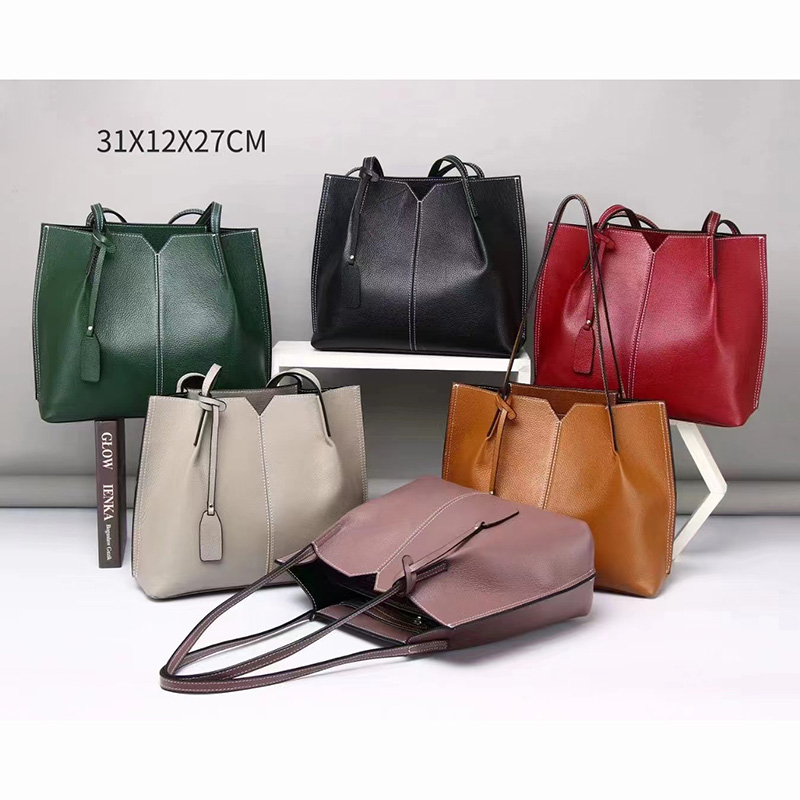 Full Grain Women Leather Tote Handbag H3222_6 Colors