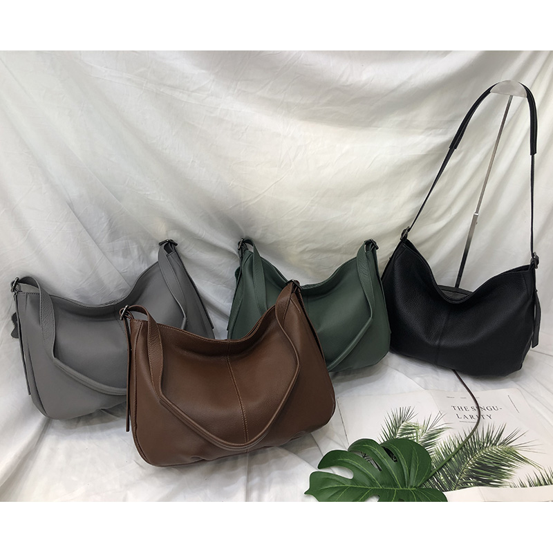 Real Cowhide Leather Hobo Slouchy Bag LH3115_4 Colors