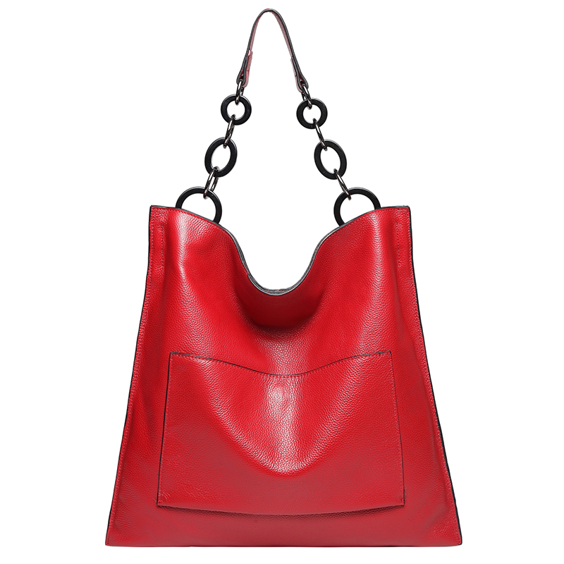 Red Cowhide Real Leather Slouchy Shoulder Purse LH2716