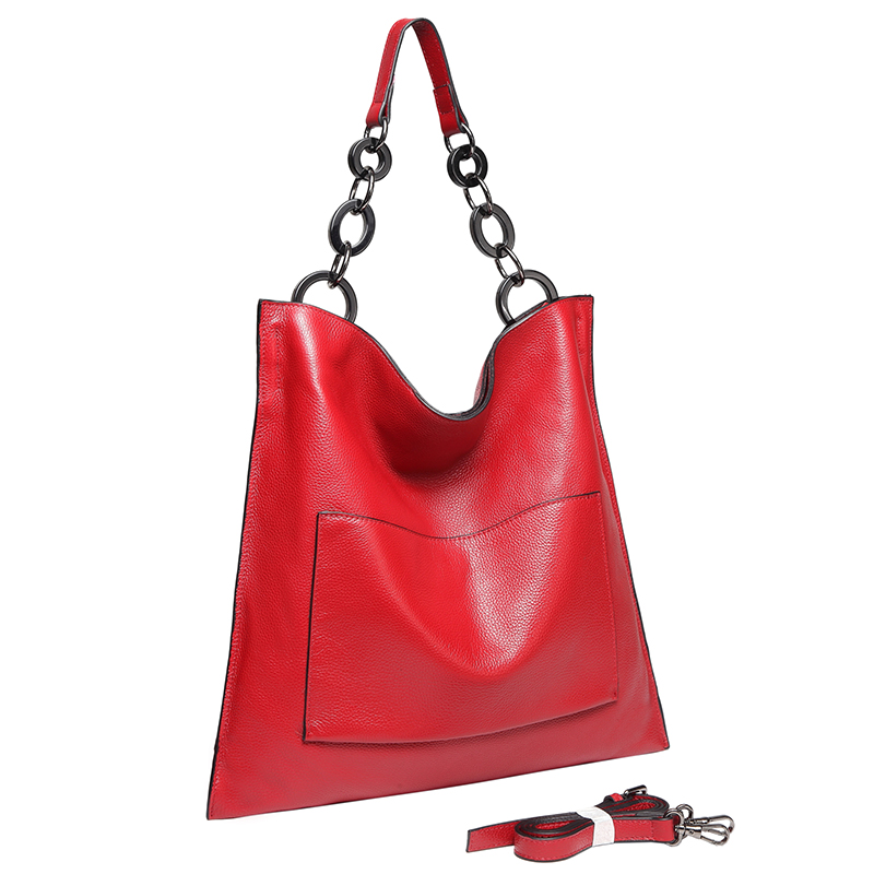Red Cowhide Real Leather Slouchy Shoulder Purse LH2716