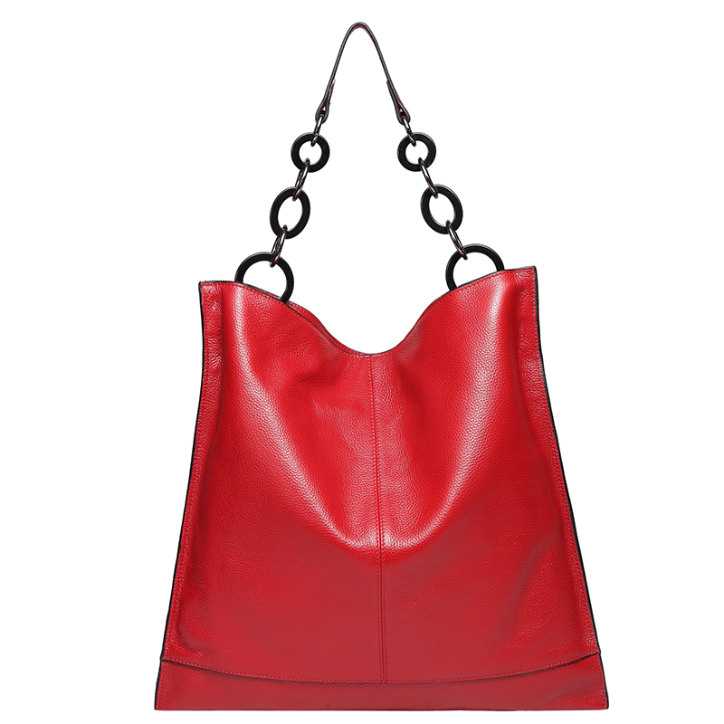 Red Cowhide Real Leather Slouchy Shoulder Purse LH2716