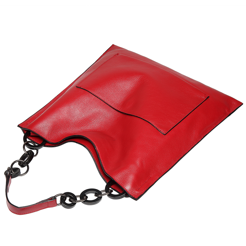 Red Cowhide Real Leather Slouchy Shoulder Purse LH2716