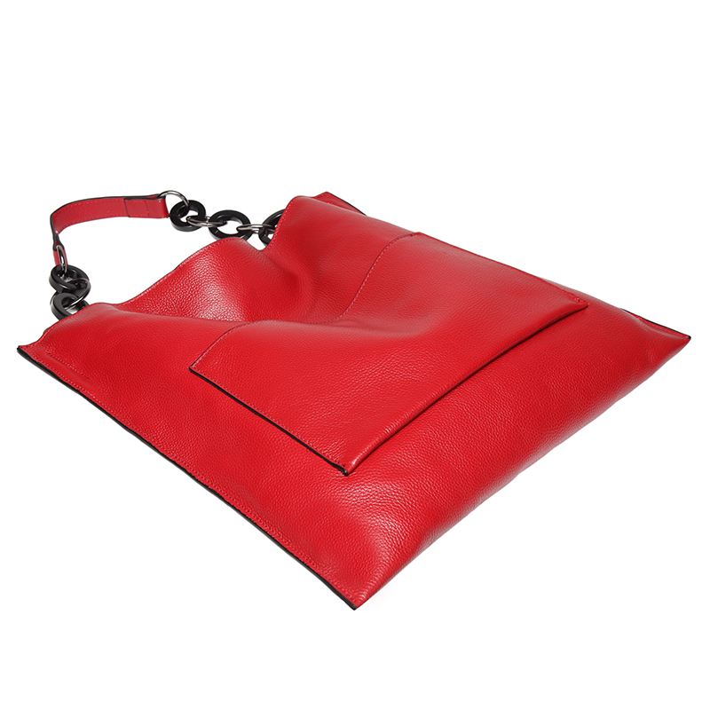 Red Cowhide Real Leather Slouchy Shoulder Purse LH2716