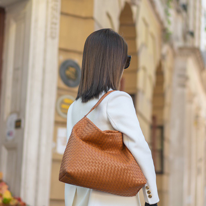 Sheepskin Woven Real Leather Shoulder Bag LH3233_4 Colors