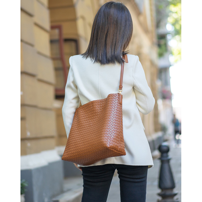Sheepskin Woven Real Leather Shoulder Bag LH3233_4 Colors