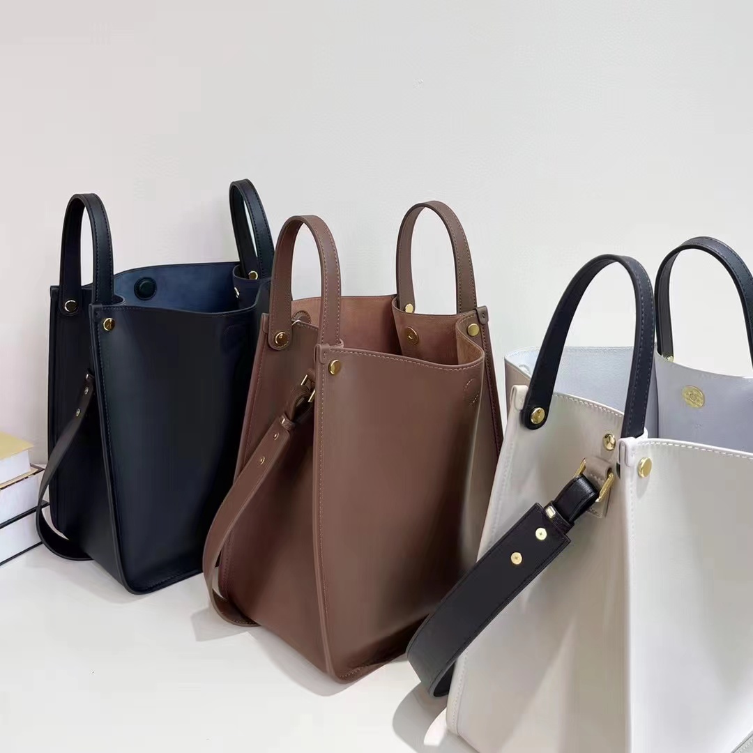 Simple Design Genuine Leather Barrel Bag Tote Purse LH3528_3 Colors