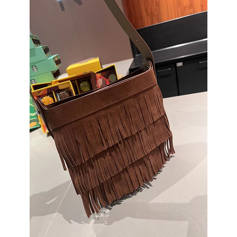 Tassels Suede Leather Women Barrel Bag LH3603_3 Colors