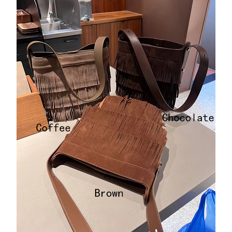 Tassels Suede Leather Women Barrel Bag LH3603_3 Colors