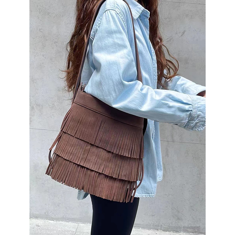 Tassels Suede Leather Women Barrel Bag LH3603_3 Colors