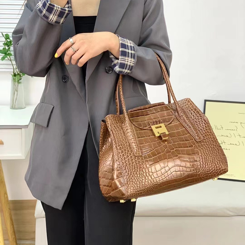 Top Handle Bag Leather Tote Crocodile Pattern Women Purse LH3489_2 Colors