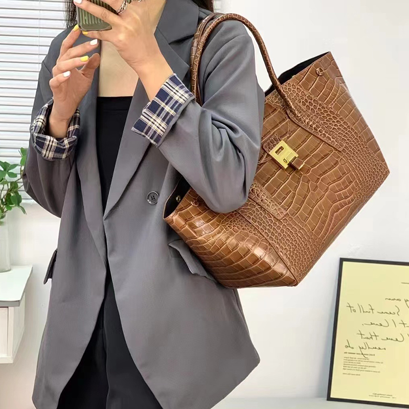Top Handle Bag Leather Tote Crocodile Pattern Women Purse LH3489_2 Colors