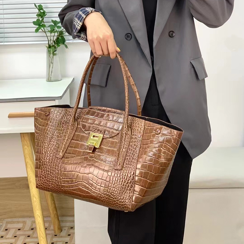 Top Handle Bag Leather Tote Crocodile Pattern Women Purse LH3489_2 Colors